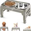 Elevated Dog Bowls for Small Dogs 3 Height Adjustable Raised Dog Bowl Stand with 25oz Stainless Steel Food Bowls Anti-Slip Small Dogs Feeder Adjusts to 7.5", 6", 2.75", Light Brownish Gray