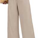 WIHOLL Wide Leg Pants Woman Flowy Palazzo Drawstring Elastic Waist Trousers with Pockets Casual Lounge (Beige, S)