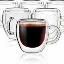 2.5oz Espresso Cups Set of 6, Small Expresso Coffee Cup, Expresso Shot Glass with Handle, Double Wall Insulated Espresso Mugs,Tazas de Cafe Expreso, Fit for Espresso Machine Accessories, Clear