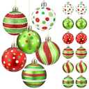 Liliful 11 Pcs 2.4 Inch Christmas Ball Ornaments, Glittering Plastic Hanging Decorations, Elf Balls, Swirl Candy Cane Peppermint, Red and Green Christmas Tree Pendants for Xmas Tree Decoration