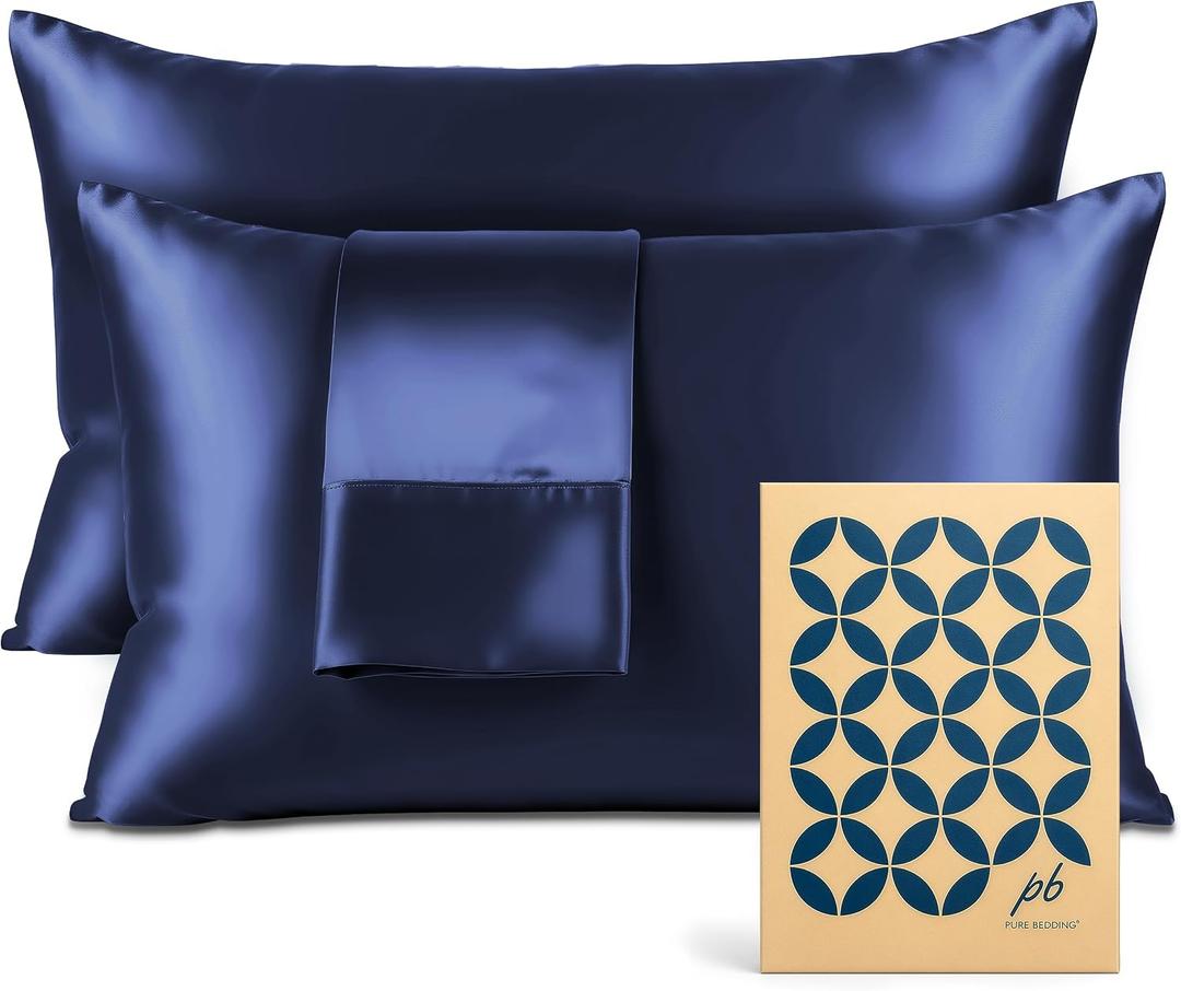 Pure Bedding Satin Pillowcase 2 Pack - King Size (20"x40", Midnight Blue) - Silky Pillow Cases for Hair and Skin - Satin Pillow Covers with Envelope Closure - Extra Soft Premium Microfiber