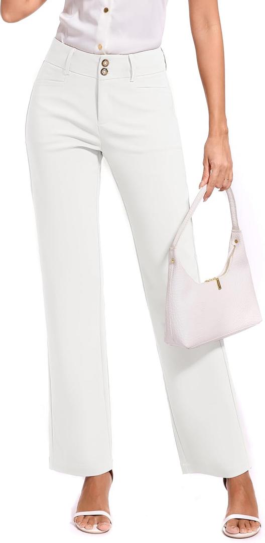 KICZOY Women Dress Pants Stretch Business Straight Leg with Pockets Wear to Work Casual 2026 Suitpants (White, S)
