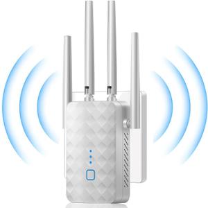 WiFi Extender Signal Booster for Home - 1200Mbps Dual Band, Covers 12850 Sq Ft & 108 Devices, Long Range Internet Booster with Ethernet Port, Easy Setup (White)