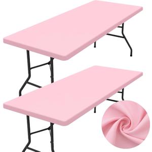 homing 2 Pack Rectangle Table Cloth, Elastic Fitted Fabric Tablecloth Fits for 6 Foot Folding Tables, Washable Table Cover for Picnic, Camping, Indoor & Outdoor (Pink, 30" x 72")