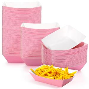 Yinkin 200 Pcs Paper Boat Disposable Halloween Food Trays Nacho Trays Kraft Paper Boats for Tacos Concession Party Supplies(2lb,Pink)