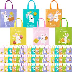 Sweetude Easter Tote Bags Bulk with Handles Bunny Reusable Party Non Woven Treats Goodie Bags for Easter Party Supplies (Egg)