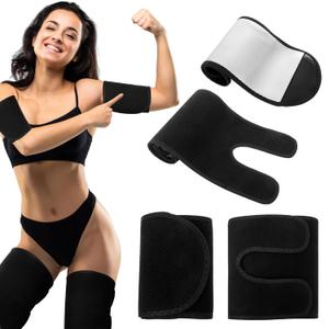 4 Pcs Thigh Wraps & Arm Trimmers Set Thigh and Arm Sweat Bands Slimmer Leg Wrap Compression for Weight Loss(Black and Sliver)