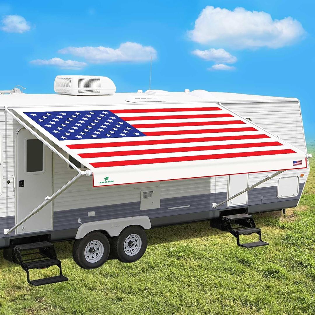 Leaveshade RV Awning Fabric Replacement Camper Trailer Awning Fabric Super Heavy Vinyl Coated Polyester 18'3''(Fit for 19' Awning)-USA Flag (Custom Looking)-Innovated 5 Year Weathering