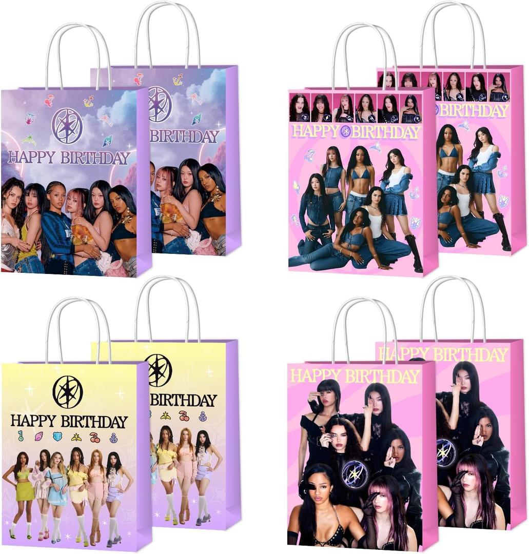 xituodai 16Pcs Birthday Party Decorations Goodie Bags Double Side Fashion Singer Theme Colorful Paper Candy Bags with Handle for Happy Birthday Party Supplies