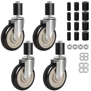 5-inch Swivel Caster Wheels Set of 4, Adjustable Expanding Stem Casters Fit for 7/8",1-1/4",1-1/2" and 1-5/8" Tube Legs for Stainless Steel Table, Furniture, Cart, Tool Cabinet