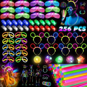 HONLYNE Glow in the Dark Supplies for Kids Adults, Light Up Party Favors, 56 LED Light Up Toys, 100 Glow Sticks Bulk Party Pack DIY Glasses Headbands Necklaces for Neon Party Supplies & Decorations