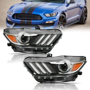 ROXX Projector Headlight Assembly w/LED DRL Fit for 2015-2017 Ford Mustang Coupe & Convertible / 2016-2020 Ford Shelby GB350 2020-2022 GB500 OE Style Headlamp Driver Left Side Replacement