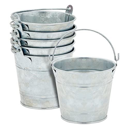 Juvale Galvanized Tin Pails - Centerpiece Tin Buckets - Party Metal Buckets with Handles - Galvanized Decor & Cans - Pack of 6, 3" H x 3.5" W, Silver, 6 Pcs