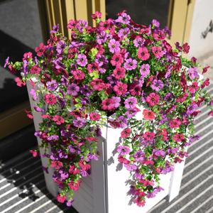 Artificial Hanging Flowers for Outdoors, 2 Pcs Fake Hanging Plant Spring Summer Decoration, UV Resistant No Fade Faux Silk Daisy Flower for Planter Porch Patio Yard Garden Decor(Light Purple Red)