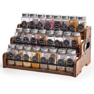 Aminigram Wood Spice Rack Organizer for Cabinet, 3 Tier Spice Shelf Storage, Kitchen Seasoning Organizer for Spice Bottles, Jars, Seasonings, Baking Supplies