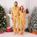 ANGELGGH Family Matching Christmas Onesie Pajamas, Vacation Cute Printed One Piece Pajamas, Xmas Hooded Holiday Sleepwear (Youth, 6-8T, Yellow Gnome) (Yellow)