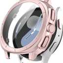 Miimall Full Case Cover for Samsung Galaxy Watch 7 40mm 44mm, [Anti-Scratch] [Dustproof] [Slim Fit] PC Case & HD Screen Protector for Galaxy Watch 7 40mm Case- Watch Ultra Appearance (Original Pink)