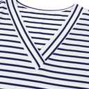 LilyCoco Womens V Neck T Shirts Breton Loose Fit Striped Long Sleeve Shirt Tshirt Blue Medium (M)