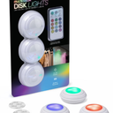 Merkury Innovations Multicolor RGB Puck Lights, Battery Operated, Touch Activated, with Remote Control - 3-Pack