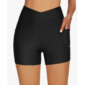 Tournesol Women's 4" Swim Shorts High Waisted Swimsuit Bottoms Cross Waist Bathing Suit Swimwear Boy Shorts with Pocket Size XL