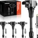 A-Premium Set of 4 Ignition Coil Pack and Iridium Spark Plugs Compatible with Nissan Altima Rogue Pathfinder Sentra Versa X-Trail Cube & Infiniti QX60 Q70 FX50 M56 1.6L 1.8L 2.5L