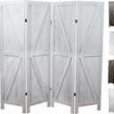 Premium Home 4-Panel Room Divider  Rustic White Barn Door, K Pattern Folding Privacy Screen, Partition Wall