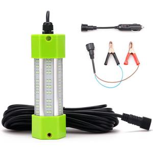 70W 130W DC 12V IP68 Waterproof Aluminum High Power Glowing Boat Fish Attractants Lure Green Submersible Fishing Lights LED Underwater For At Night Snook Crappie with Battery Clips Cigarette Charger Plug