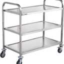 VEVOR Kitchen Utility Cart, 37.5"x19.7"x37.7" 3 Tiers Wire Rolling Cart, 450LBS Capacity Steel Service Cart with Brake Wheels, Storage Trolley with 80mm Basket PP Liner 6 Hooks, Indoor & Outdoor Use (Silver)