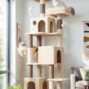 Globlazer Cat Tree Tall, 71 inches Cat Tower for Indoor Adult Cats Multi-Level 3 Condos for Indoor Cats XL Cat Tree Tower with Scratching Posts, Soft Extra Large Hanging Basket, F71, Beige
