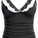 Yonique Women's Tankini Top Only Tummy Control Bathing Suit Top Ruffle Swimsuit Top V Neck Swim Tank Top No Bottom, L