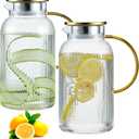 2 PACK Glass Pitcher with Lid and Handle,68 oz/ 2 Liter Vertical Stripes Water Pitcher,Glass Water Carafe for Fridge,Hand Blown Heat Resistant Borosilicate Water Jug for Hot/Cold Drinks,Gifts for Mom