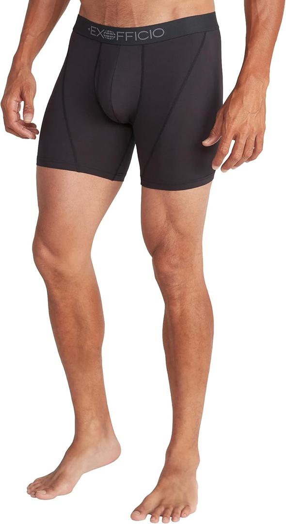 ExOfficio Men's Give-N-Go Sport 2.0 Boxer Brief 6 " Travel Underwear for Men, Breathable and Durable, Easy Clean (Medium, Black/Black)