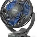 xasla 10000mAh Portable Rechargeable Clip on Fan, 8-inch Battery Operated, 4 Speeds, 24 Hours Work Time for Outdoor, Camping, Golf Cart, Home & Office Use (Blue)