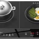 Double Induction Cooktop, 1800W Portable Induction Cooktop 2 Burner Independent Touch Control, Ceramic Electric Stove with 9 Temperature and Power Level, Safety Lock, 3 Hour Timer - Black