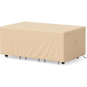 Tangkula Patio Furniture Covers, Outdoor Table Cover Waterproof with Padded Handle & Click-Close Straps, Air Vent, Heavy Duty PU, Rectangle Patio Cover for Outdoor Furniture, 90" W x 50" D x 32" H