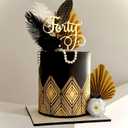 JeVenis Feather Cake Decoration Set - 13 Pieces - Black, White & Gold - Gatsby, 1920s, Formal Event