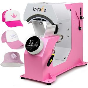 Giraffe Auto Hat Heat Press Machine, Automatic Hat Press Heat Machine for Caps T-Shirts Bags, DIY Sublimation Hat Press Cap Press Auto Open & Release & Digital Press Knob-Style Control Panel (Pink)