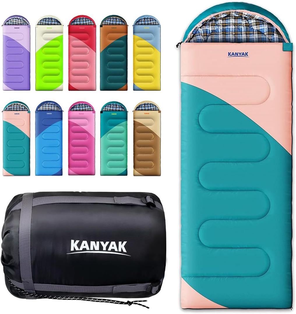 Camping Sleeping Bag, 32 Sleeping Bags for Adults Kids Teens Cold Weather Warm Sleeping Bag Winter for 3-4 Season Camping, Camping Gear Equipment, Traveling, and Outdoors (Emerald Green & Pink)