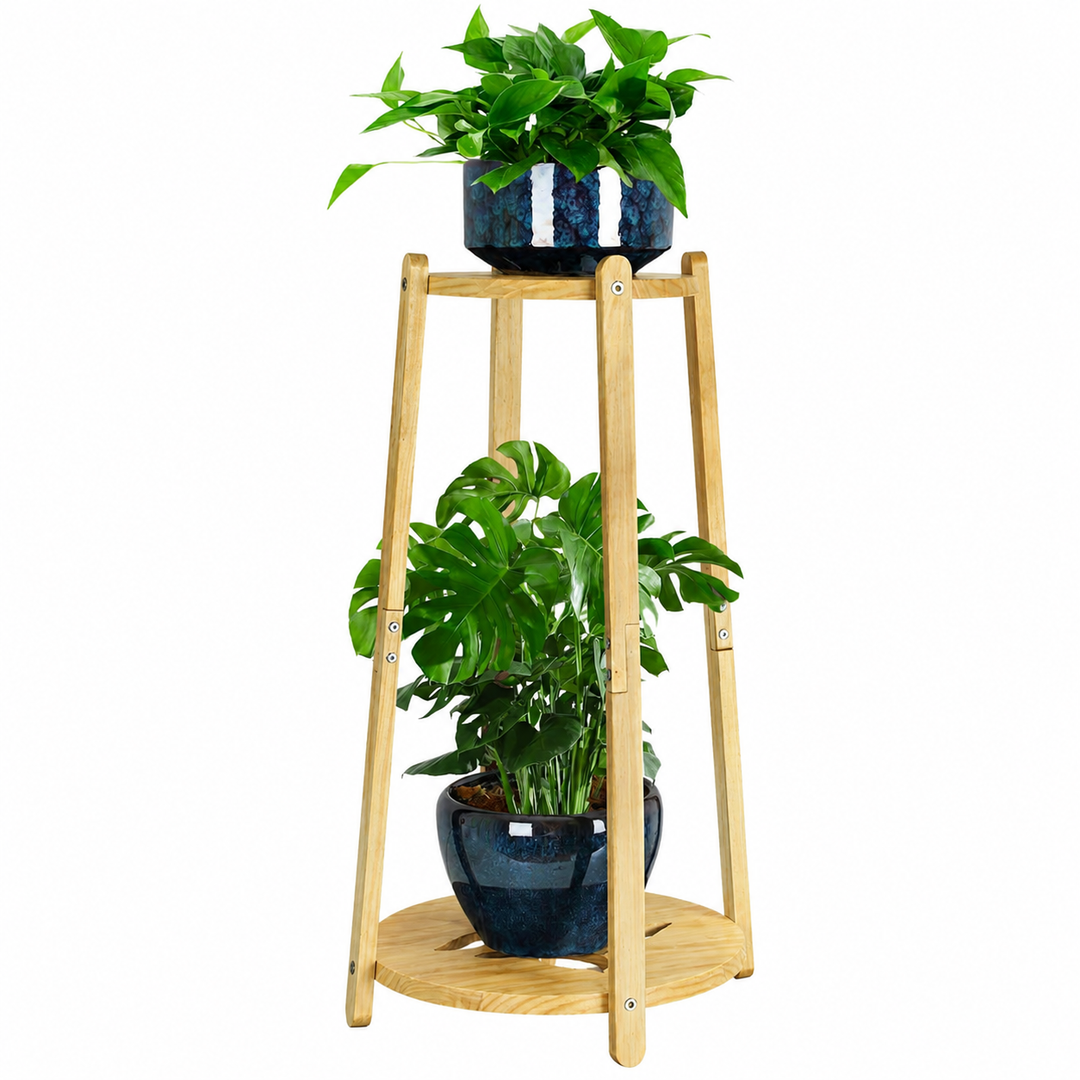2 Tier Round Plants Stand Pedestal Indoor ,Wood Single Plant Shelf Corner,12 Inch Plant Pot Holder Rack ,Tall Flower Stands Shelves for Living Room Patio Balcony Outdoor