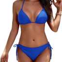 Zonsaoja Women String Bikini Set Halter Side Tie Two Piece Swimsuit Triangle Bathing Suits (Medium, Roralblue)