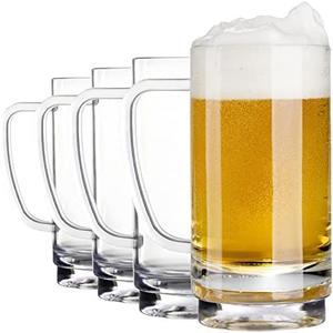 Youngever 4 Pack 16 Ounce Beer Glasses, Reusable Plastic Beer Mugs