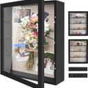 Shadow Box Display Case 11x14, Deep Shadow Box Picture Frame with Linen Back and Removable Shelves, Wooden Memory Box for Wedding Bouquet, Photos, Medals, Keepsakes (Black, 11x14)