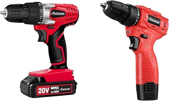 AVID POWER 20V MAX Lithium lon Cordless Drill Set, Power Drill Kit with Battery and Charger, 3/8-Inch Keyless Chuck, Variable Speed, 16 Position and 22pcs Drill Bits (Red)
