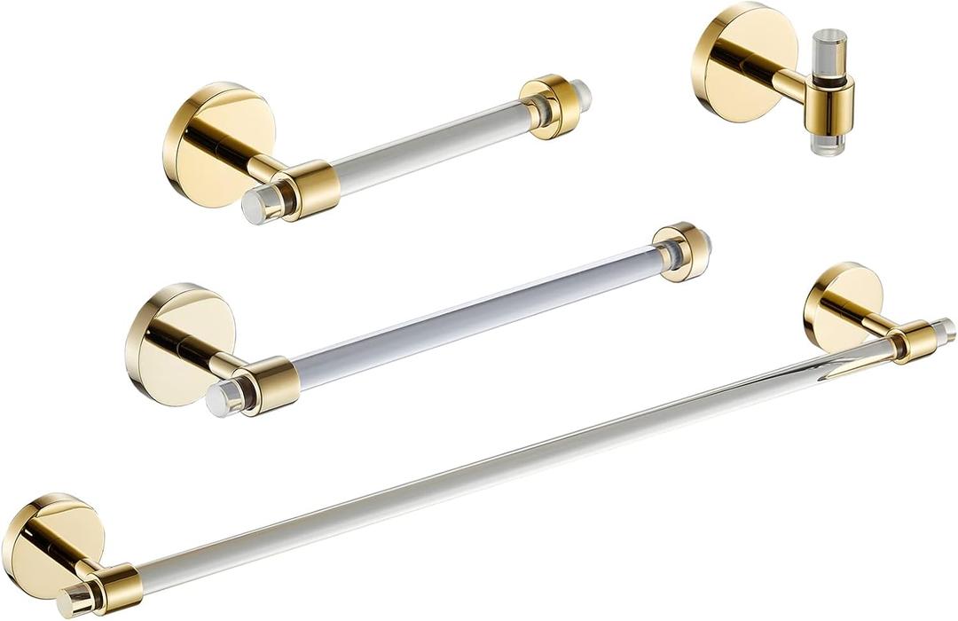 Bathroom Hardware Set Acrylic Gold - Bathroom Accessories Set Towel Bar Towel Rack Set - Wall Mounted Bath Towel Holder Toilet Paper Holder Set 4 Pieces SHUNLI