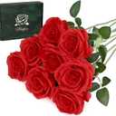 Waipfaru 8 Pcs Fake Red Roses Artificial Flowers Bulk, Real Touch Silk Faux Roses with Long Stems for Wedding Bouquet Vase Flower Arrangement (Red)