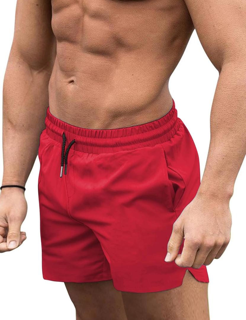 COOFANDY Men's Swim Trunks Quick Dry Board Shorts Swimsuit Swimwear Bathing Suit (Large, Orange Red)