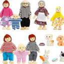 ONEST 15 Pieces Wooden Dollhouse Family Set Mini People Figures Sets Dollhouse Dolls Wooden Doll Family Pretend Play Figures Accessories for Pretend Doll House Toy