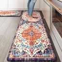 KIMODE Anti Fatigue Kitchen Mat, Boho Distressed Kitchen Rugs Sets of 2, Kitchen Floor Mats Non Slip Cushioned, Waterproof Standing Mat for Laundry, Office, Sink, Desk, Orange/Purple