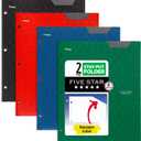Five Star 2-Pocket Folder, 4 Pack, Plastic Folder with Stay-Put Tabs and Prong Fasteners, Fits 3-Ring Binder, Holds 8-1/2" x 11 Paper, Black, Fire Red, Forest Green, Pacific Blue (38049)