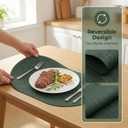 Placemats Set of 8 - Washable Heat Resistant Table Placemats - Wipeable Faux Leather Oval Place Mats, Waterproof Table Mats for Dining Table, Green